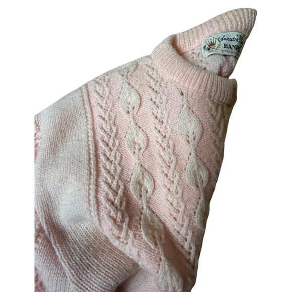 Vintage Sweater Bee By Banff Pink Cardigan Sweater Cable Knit Button Closure PIC - Picture 3 of 7